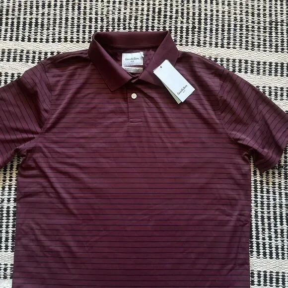 Goodfellow Size Large Burgundy & Black Striped standard fit men’s Polo shirt NWT - Picture 4 of 5